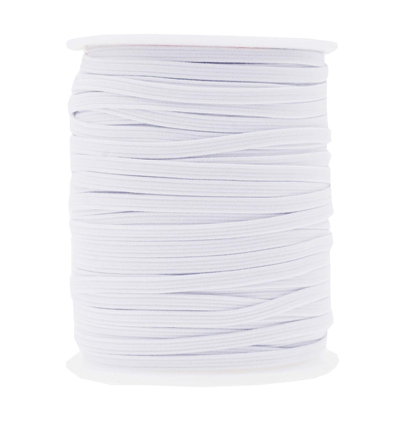 Mandala Crafts 3mm 50 Yds Roll of White Elastic Bands for Sewing - 1/8 Flat Elastics Cord - 1 8 Inch Braided Stretch Straps for Crafting - Image 1